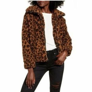 BB DAKOTA Leopard Print Teddy Jacket - Brown SIZE SMALL